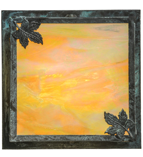 Meyda Lighting Hyde Park 17" 2-Light Verdigris Maple Leaf Flush Mount Light With Beige Iridescent Shade Glass