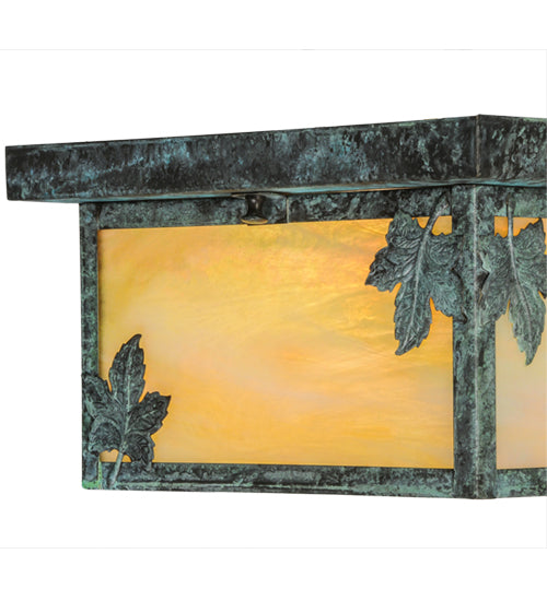 Meyda Lighting Hyde Park 17" 2-Light Verdigris Maple Leaf Flush Mount Light With Beige Iridescent Shade Glass