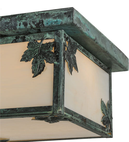 Meyda Lighting Hyde Park 17" 2-Light Verdigris Maple Leaf Flush Mount Light With White Art Shade Glass