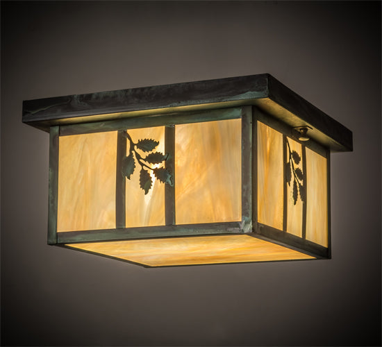 Meyda Lighting Hyde Park 17" 2-Light Verdigris Sprig Flush Mount Light With Beige Iridescent Shade Glass