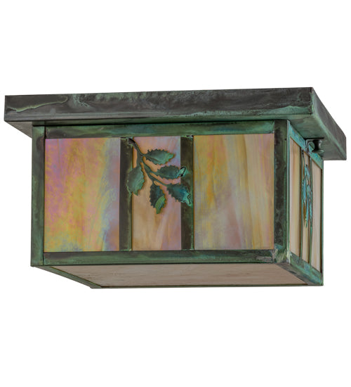 Meyda Lighting Hyde Park 17" 2-Light Verdigris Sprig Flush Mount Light With Beige Iridescent Shade Glass