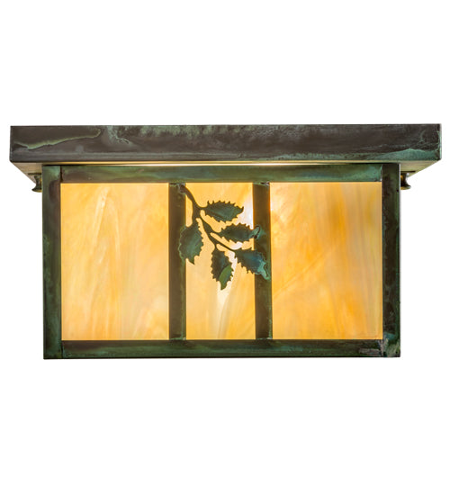 Meyda Lighting Hyde Park 17" 2-Light Verdigris Sprig Flush Mount Light With Beige Iridescent Shade Glass