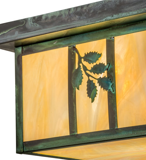 Meyda Lighting Hyde Park 17" 2-Light Verdigris Sprig Flush Mount Light With Beige Iridescent Shade Glass