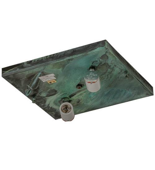 Meyda Lighting Hyde Park 17" 2-Light Verdigris Sprig Flush Mount Light With Beige Iridescent Shade Glass