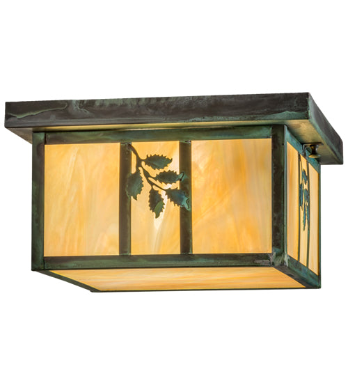 Meyda Lighting Hyde Park 17" 2-Light Verdigris Sprig Flush Mount Light With Beige Iridescent Shade Glass