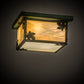 Meyda Lighting Hyde Park 17" 4-Light Verdigris Maple Leaf Flush Mount Light With Beige Iridescent Shade Glass