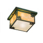Meyda Lighting Hyde Park 17" 4-Light Verdigris Maple Leaf Flush Mount Light With Beige Iridescent Shade Glass
