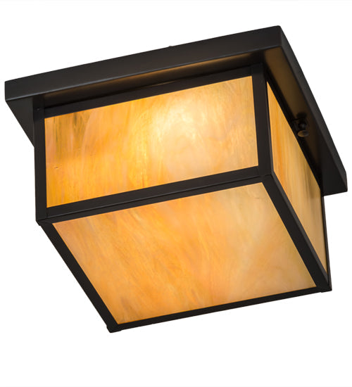 Meyda Lighting Hyde Park 17" Brown Flushmount With Beige Iridescent Shade Glass