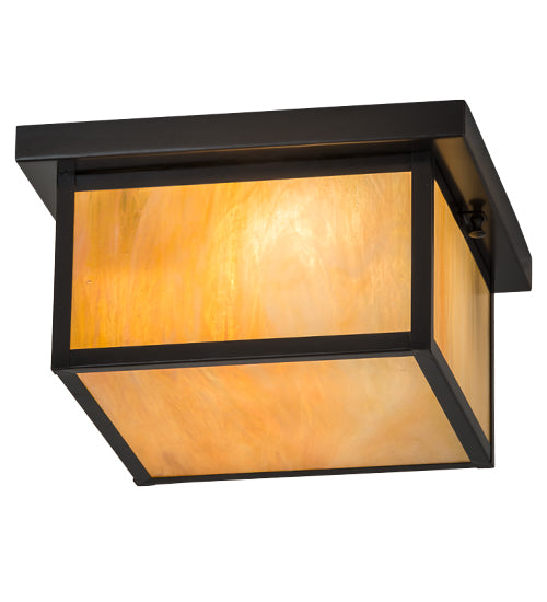 Meyda Lighting Hyde Park 17" Brown Flushmount With Beige Iridescent Shade Glass