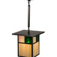 Meyda Lighting Hyde Park 17" Craftsman Brown Pendant Light With Beige Iridescent & Green Shade Glass