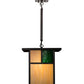 Meyda Lighting Hyde Park 17" Craftsman Brown Pendant Light With Beige Iridescent & Green Shade Glass