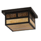 Meyda Lighting Hyde Park 17" Craftsman Brown "T" Mission Flush Mount Light With Beige Iridescent And Amber Mica Shade Glass