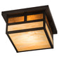 Meyda Lighting Hyde Park 17" Craftsman Brown "T" Mission Flush Mount Light With Beige Iridescent And Amber Mica Shade Glass