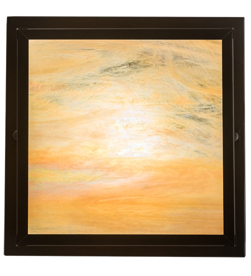 Meyda Lighting Hyde Park 17" Craftsman Brown "T" Mission Flush Mount Light With Beige Iridescent And Amber Mica Shade Glass