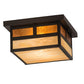 Meyda Lighting Hyde Park 17" Craftsman Brown "T" Mission Flush Mount Light With Beige Iridescent And Amber Mica Shade Glass