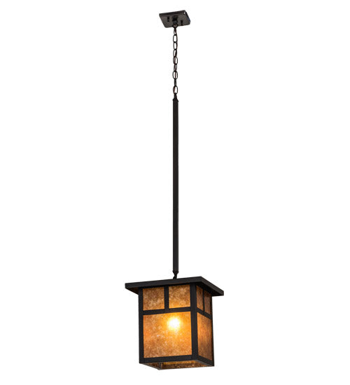 Meyda Lighting Hyde Park 17" Craftsman Brown "T" Mission Pendant Light With Amber Mica Shade Glass