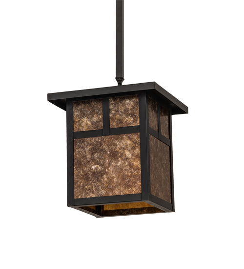 Meyda Lighting Hyde Park 17" Craftsman Brown "T" Mission Pendant Light With Amber Mica Shade Glass