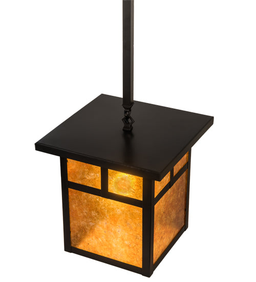 Meyda Lighting Hyde Park 17" Craftsman Brown "T" Mission Pendant Light With Amber Mica Shade Glass