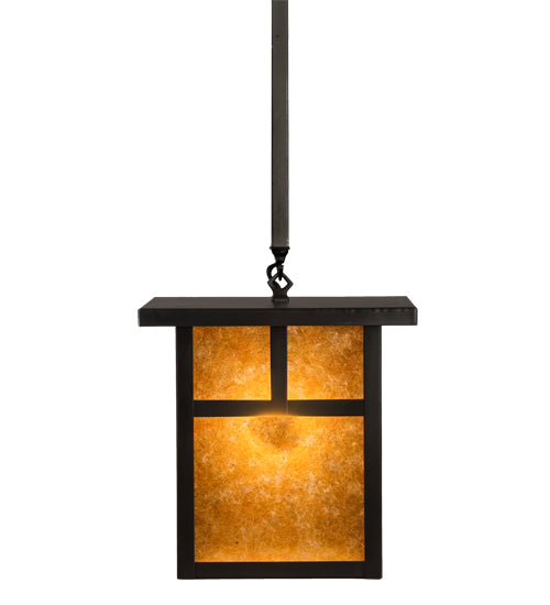 Meyda Lighting Hyde Park 17" Craftsman Brown "T" Mission Pendant Light With Amber Mica Shade Glass