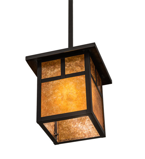 Meyda Lighting Hyde Park 17" Craftsman Brown "T" Mission Pendant Light With Amber Mica Shade Glass