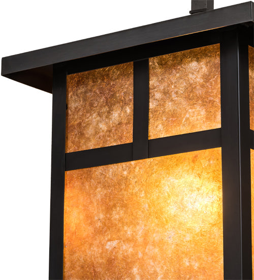 Meyda Lighting Hyde Park 17" Craftsman Brown "T" Mission Pendant Light With Amber Mica Shade Glass