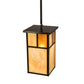 Meyda Lighting Hyde Park 17" Craftsman Brown "T" Mission Pendant Light With Beige Art & Amber Mica Shade