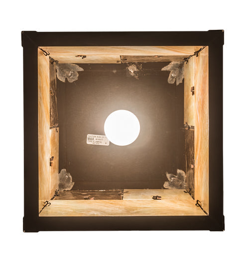 Meyda Lighting Hyde Park 17" Craftsman Brown "T" Mission Pendant Light With Beige Art & Amber Mica Shade