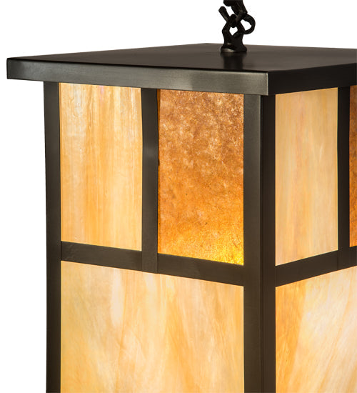 Meyda Lighting Hyde Park 17" Craftsman Brown "T" Mission Pendant Light With Beige Art & Amber Mica Shade