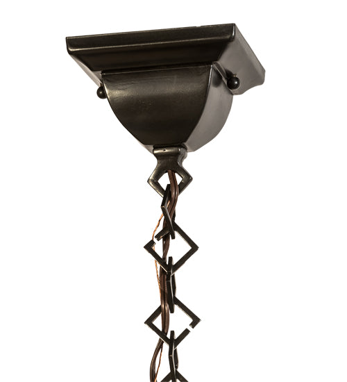 Meyda Lighting Hyde Park 17" Craftsman Brown "T" Mission Pendant Light With Beige Art & Amber Mica Shade