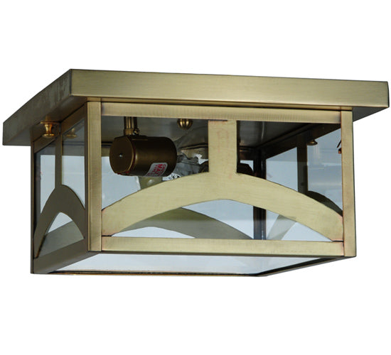 Meyda Lighting Hyde Park 17" Natural Brass Flush Mount Light With Clear Shade Glass
