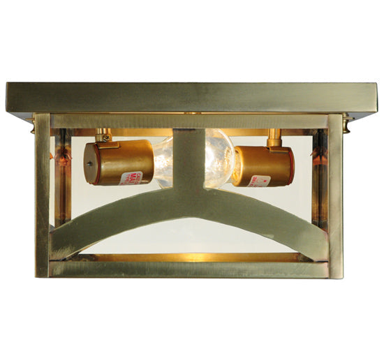 Meyda Lighting Hyde Park 17" Natural Brass Flush Mount Light With Clear Shade Glass