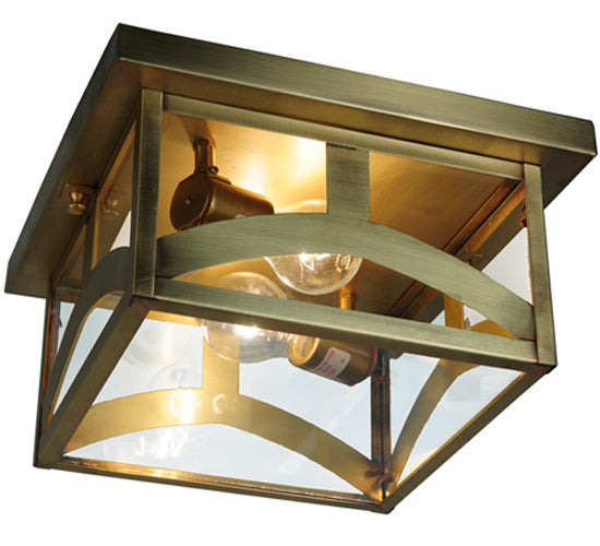 Meyda Lighting Hyde Park 17" Natural Brass Flush Mount Light With Clear Shade Glass