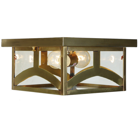 Meyda Lighting Hyde Park 17" Natural Brass Flush Mount Light With Clear Shade Glass