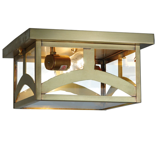 Meyda Lighting Hyde Park 17" Natural Brass Flush Mount Light With Clear Shade Glass