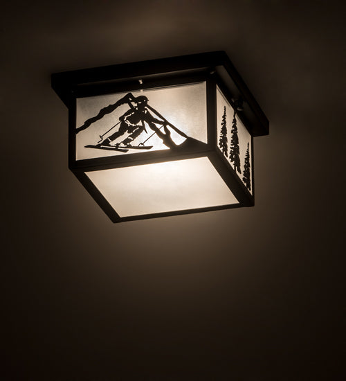 Meyda Lighting Hyde Park 17" Textured Black Alpine Flush Mount Light With White Contrail Mist Idalight Shade Glass