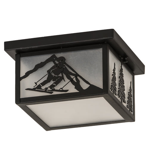 Meyda Lighting Hyde Park 17" Textured Black Alpine Flush Mount Light With White Contrail Mist Idalight Shade Glass