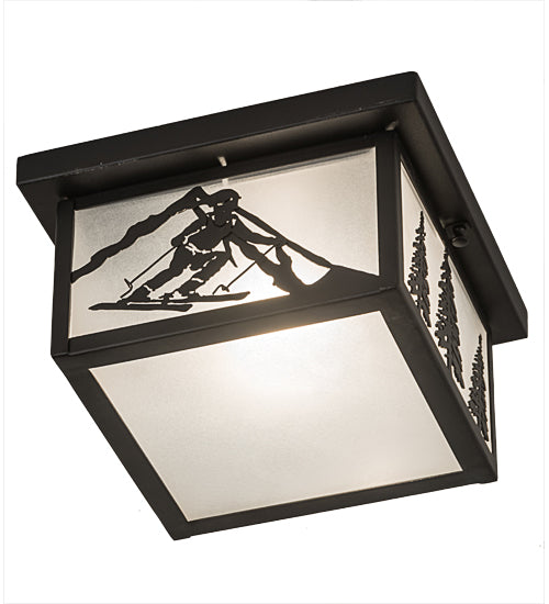 Meyda Lighting Hyde Park 17" Textured Black Alpine Flush Mount Light With White Contrail Mist Idalight Shade Glass
