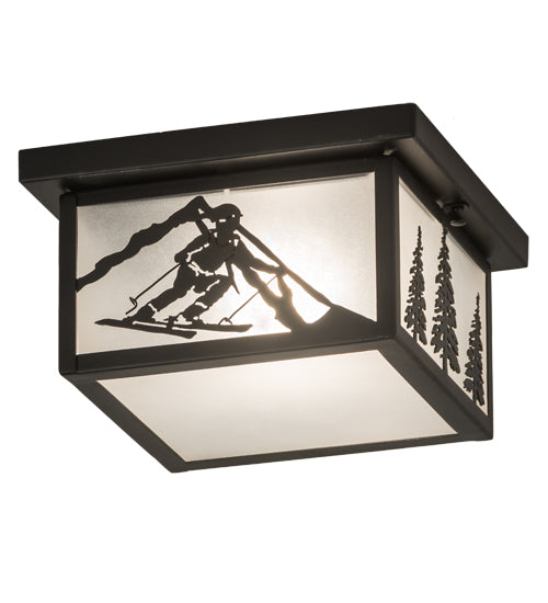Meyda Lighting Hyde Park 17" Textured Black Alpine Flush Mount Light With White Contrail Mist Idalight Shade Glass