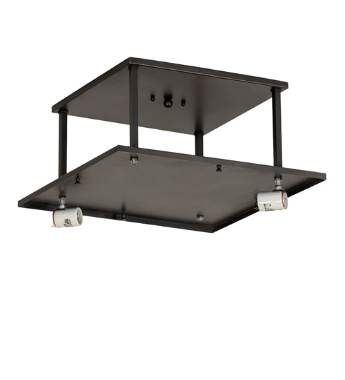 Meyda Lighting Hyde Park 18"Sq 2-Light Craftsman Brown "T" Mission Flush Mount Light With Beige Iridescent And Amber Mica Shade Glass