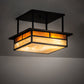 Meyda Lighting Hyde Park 18"Sq 2-Light Craftsman Brown "T" Mission Flush Mount Light With Beige Iridescent And Amber Mica Shade Glass