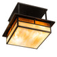 Meyda Lighting Hyde Park 18"Sq 2-Light Craftsman Brown "T" Mission Flush Mount Light With Beige Iridescent And Amber Mica Shade Glass