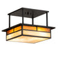 Meyda Lighting Hyde Park 18"Sq 2-Light Craftsman Brown "T" Mission Flush Mount Light With Beige Iridescent And Amber Mica Shade Glass