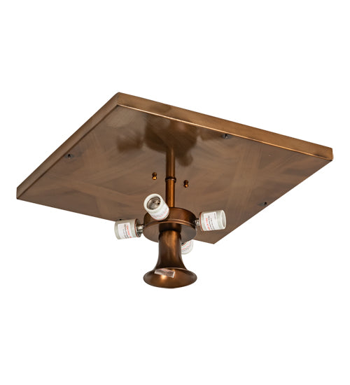 Meyda Lighting Hyde Park 18"Sq 5-Light Vintage Copper Mallard Flush Mount Light With Beige & Frosted Seeded Shade Glass