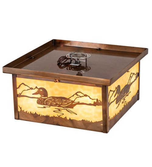 Meyda Lighting Hyde Park 18"Sq 5-Light Vintage Copper Mallard Flush Mount Light With Beige & Frosted Seeded Shade Glass