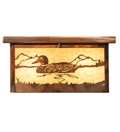 Meyda Lighting Hyde Park 18"Sq 5-Light Vintage Copper Mallard Flush Mount Light With Beige & Frosted Seeded Shade Glass