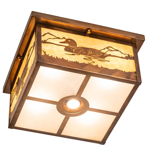 Meyda Lighting Hyde Park 18"Sq 5-Light Vintage Copper Mallard Flush Mount Light With Beige & Frosted Seeded Shade Glass