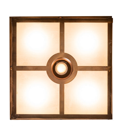 Meyda Lighting Hyde Park 18"Sq 5-Light Vintage Copper Mallard Flush Mount Light With Beige & Frosted Seeded Shade Glass