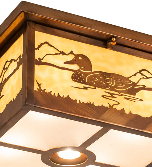 Meyda Lighting Hyde Park 18"Sq 5-Light Vintage Copper Mallard Flush Mount Light With Beige & Frosted Seeded Shade Glass