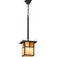 Meyda Lighting Hyde Park 194827 9"Sq Craftsman Brown "T" Mission Pendant Light With Beige Iridescent Glass & Amber Mica Shade