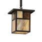 Meyda Lighting Hyde Park 194827 9"Sq Craftsman Brown "T" Mission Pendant Light With Beige Iridescent Glass & Amber Mica Shade